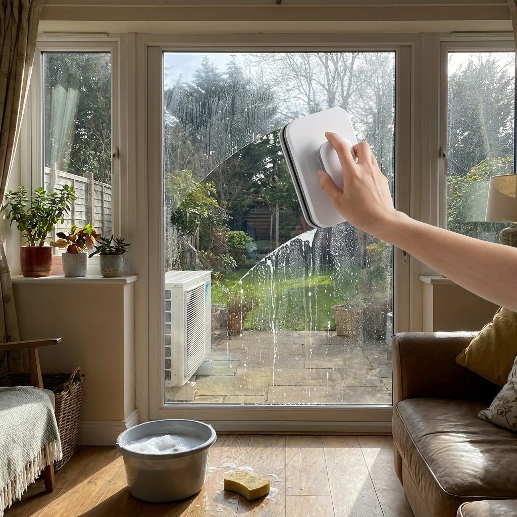 Double-sided magnetic window squeegee lifestyle